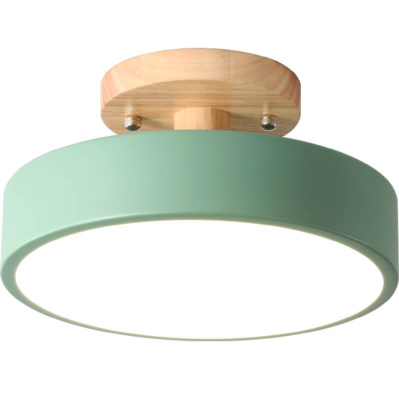 Nordic Log Round Loftslampe – Moderne LED Loftlampe til Soveværelse eller Stue, Semi-Flush Mount i Træ og Metal 6