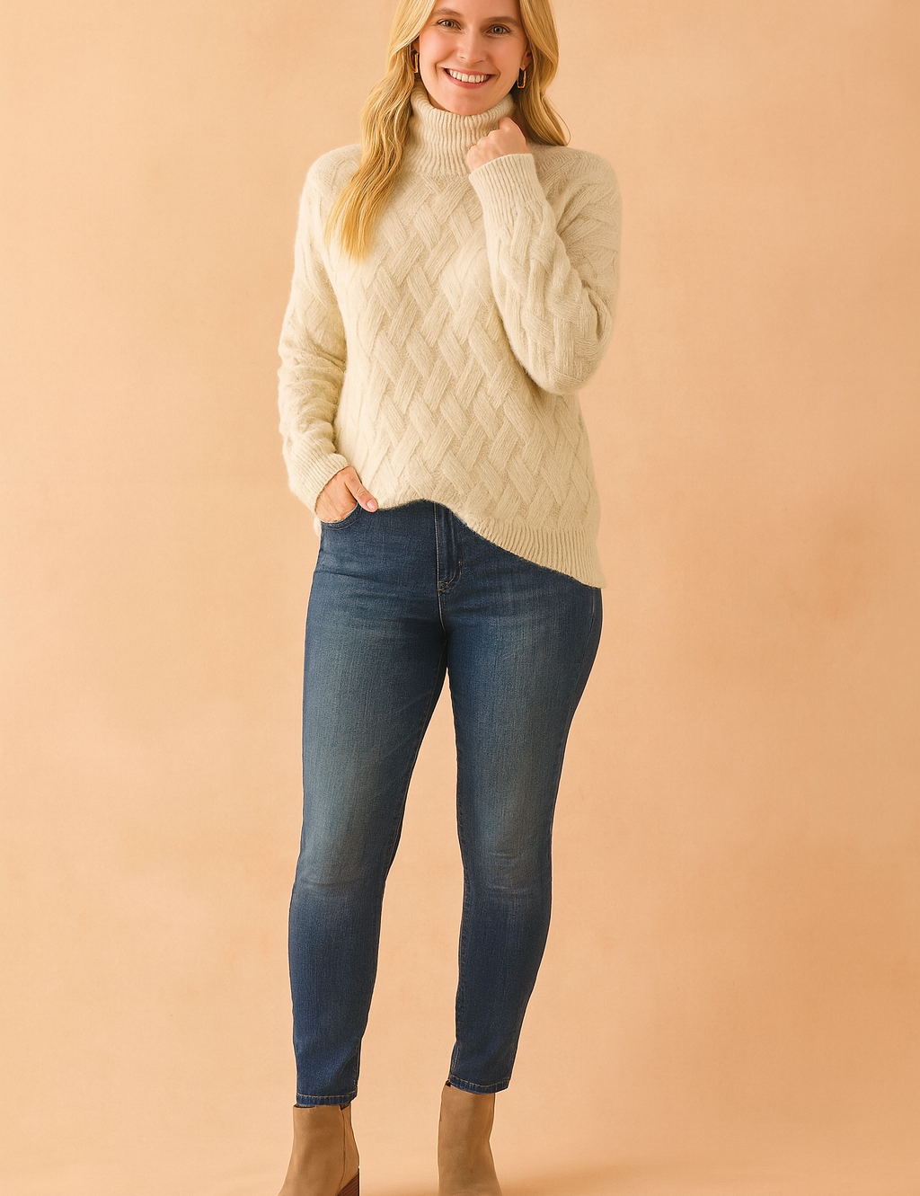 Orla | Rullekravetrøje med strikmønster 1