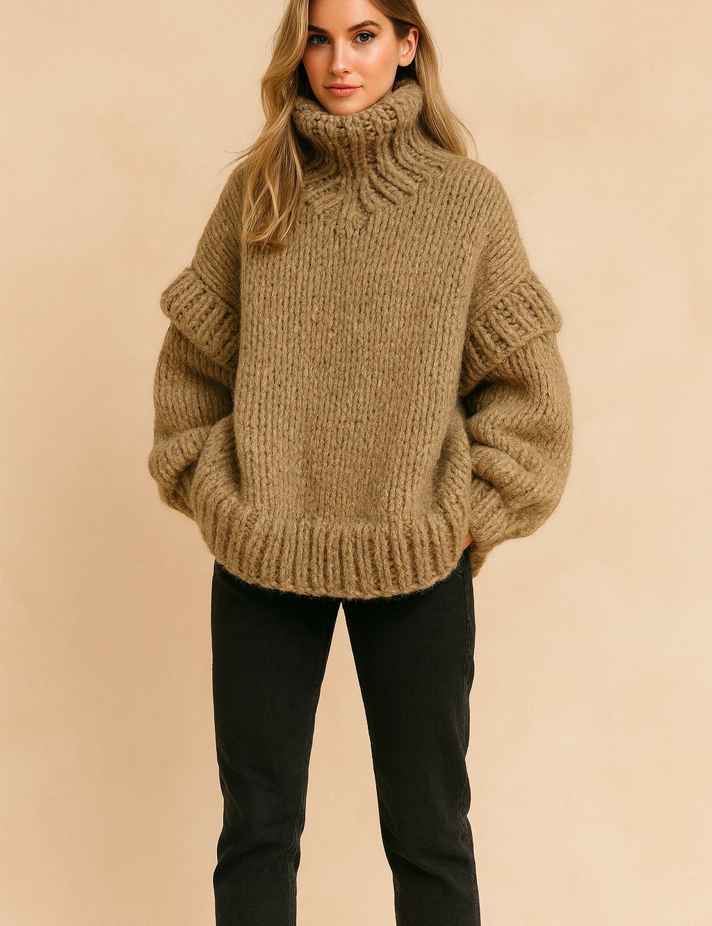 Oversized Chunky Strikpullover | Varm Rullekravetrøje 0