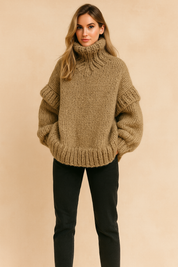 Oversized Chunky Strikpullover | Varm Rullekravetrøje 0