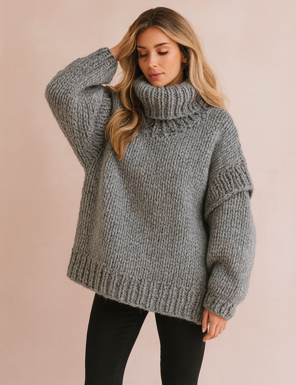 Oversized Chunky Strikpullover | Varm Rullekravetrøje 3
