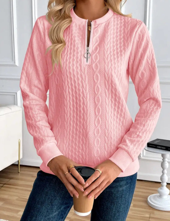 Quiltet sweater med lynlås til kvinder, elegant og komfortabel 5