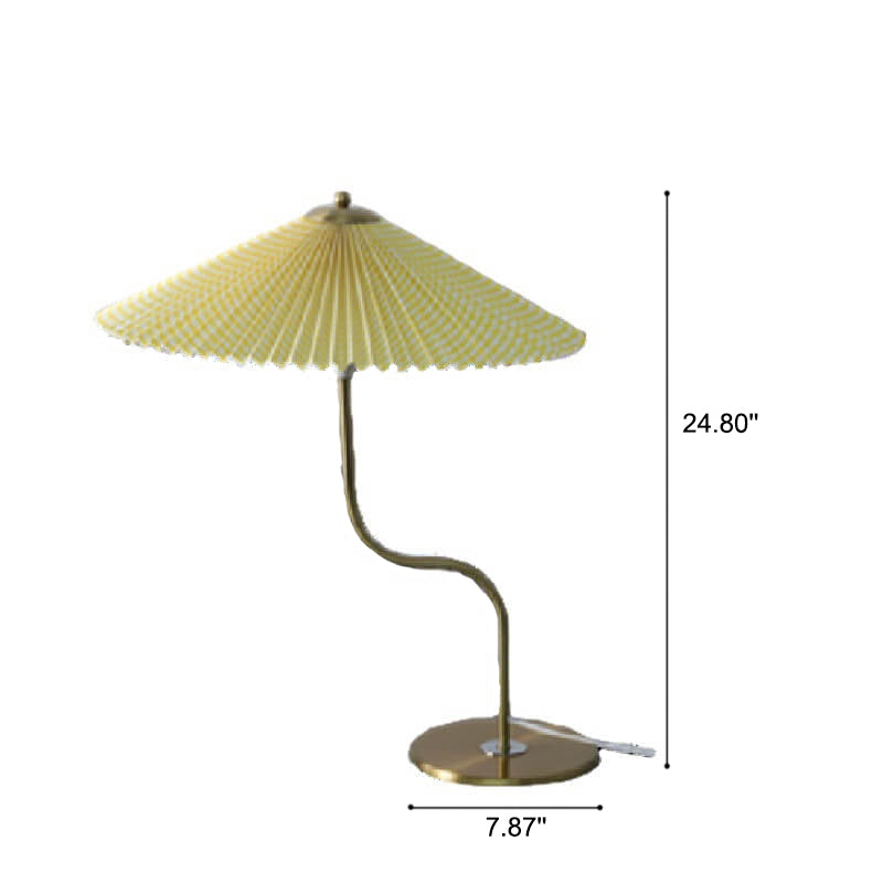 Retro Plisseret Bordlampe med Paraplyform – Beige, Gul, Grøn, Guld, 63 cm Højde, Stof og PVC 3