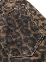 Damejeans med leopardprint og vide ben