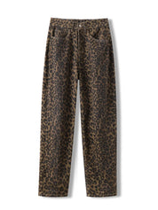 Damejeans med leopardprint og vide ben