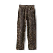 Damejeans med leopardprint og vide ben