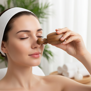 Sandeltræ øjenmassageapparat – Parfumefrit, batterifrit næse- og ansigtsafslapningsværktøj til blid trykaflastning, meditation og stressreduktion 3