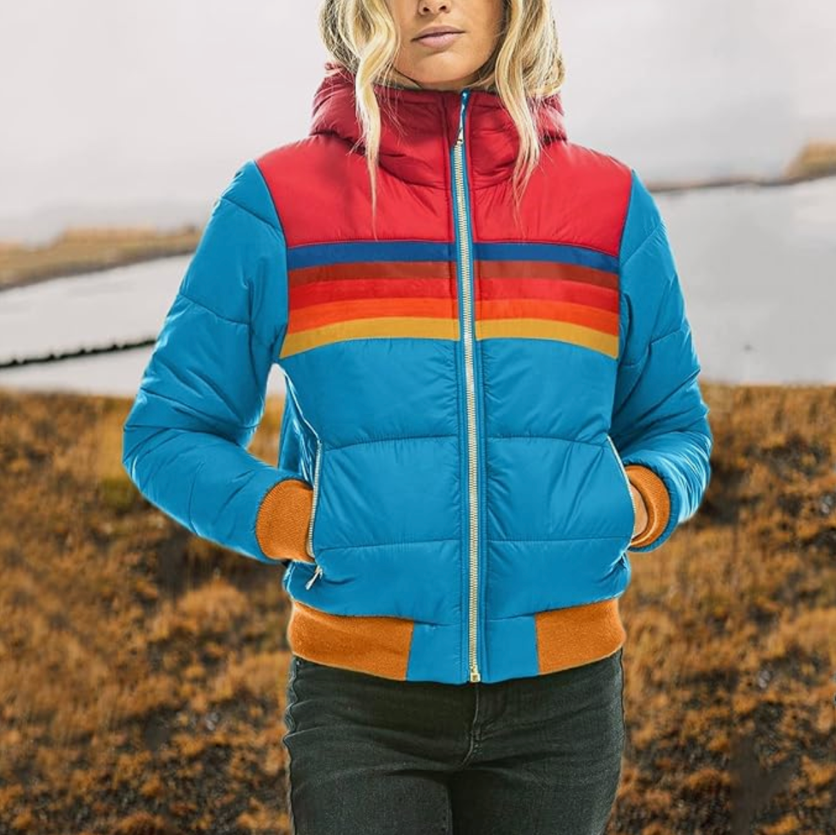 Vina | Trendy Retro Vinterjakke til Damer med Stripedetaljer