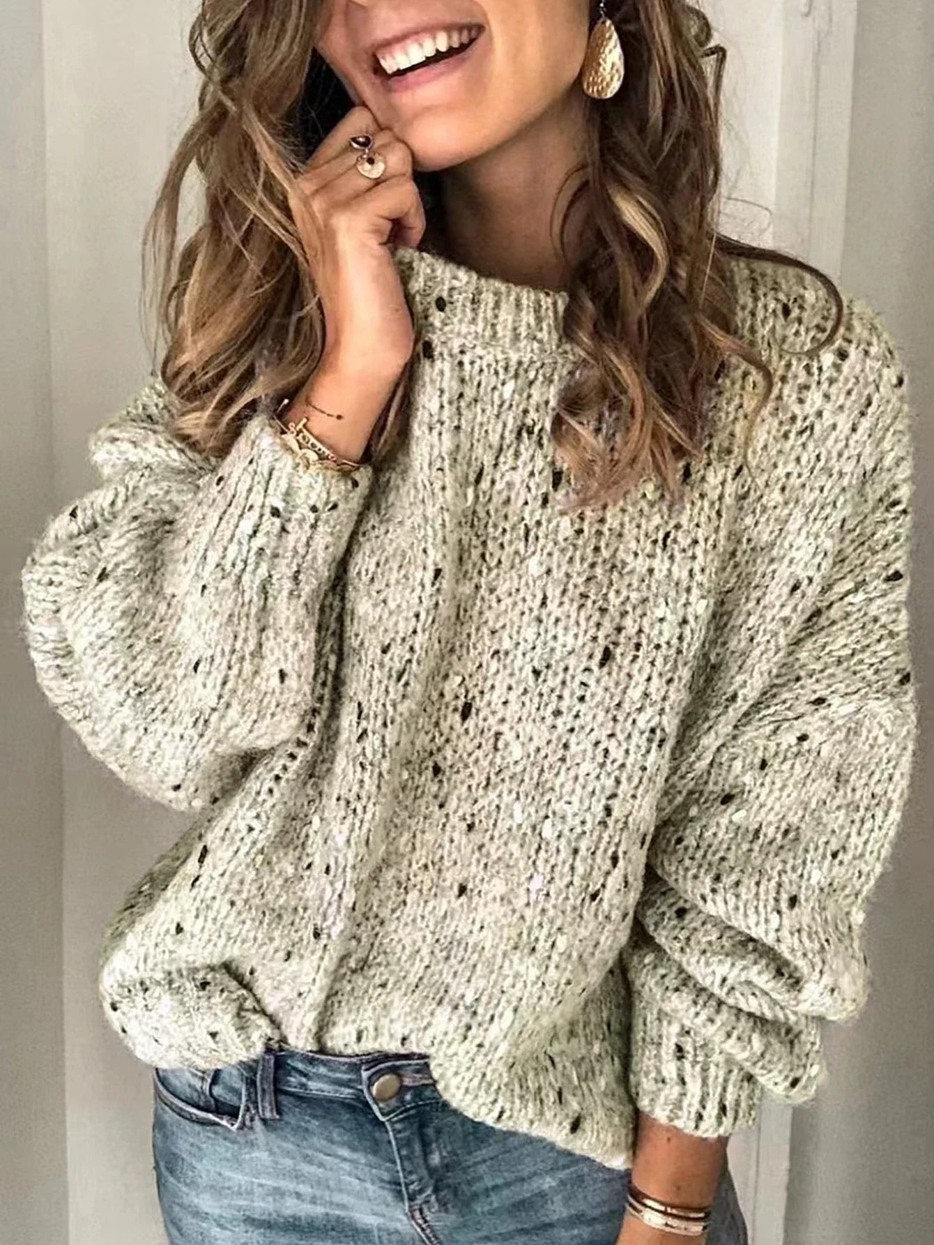 Carlijn | Åbenstrikket Komfort Sweater med Rund Hals