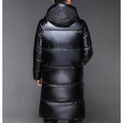 Sort vinterdunjakke til mænd | med hætte 3