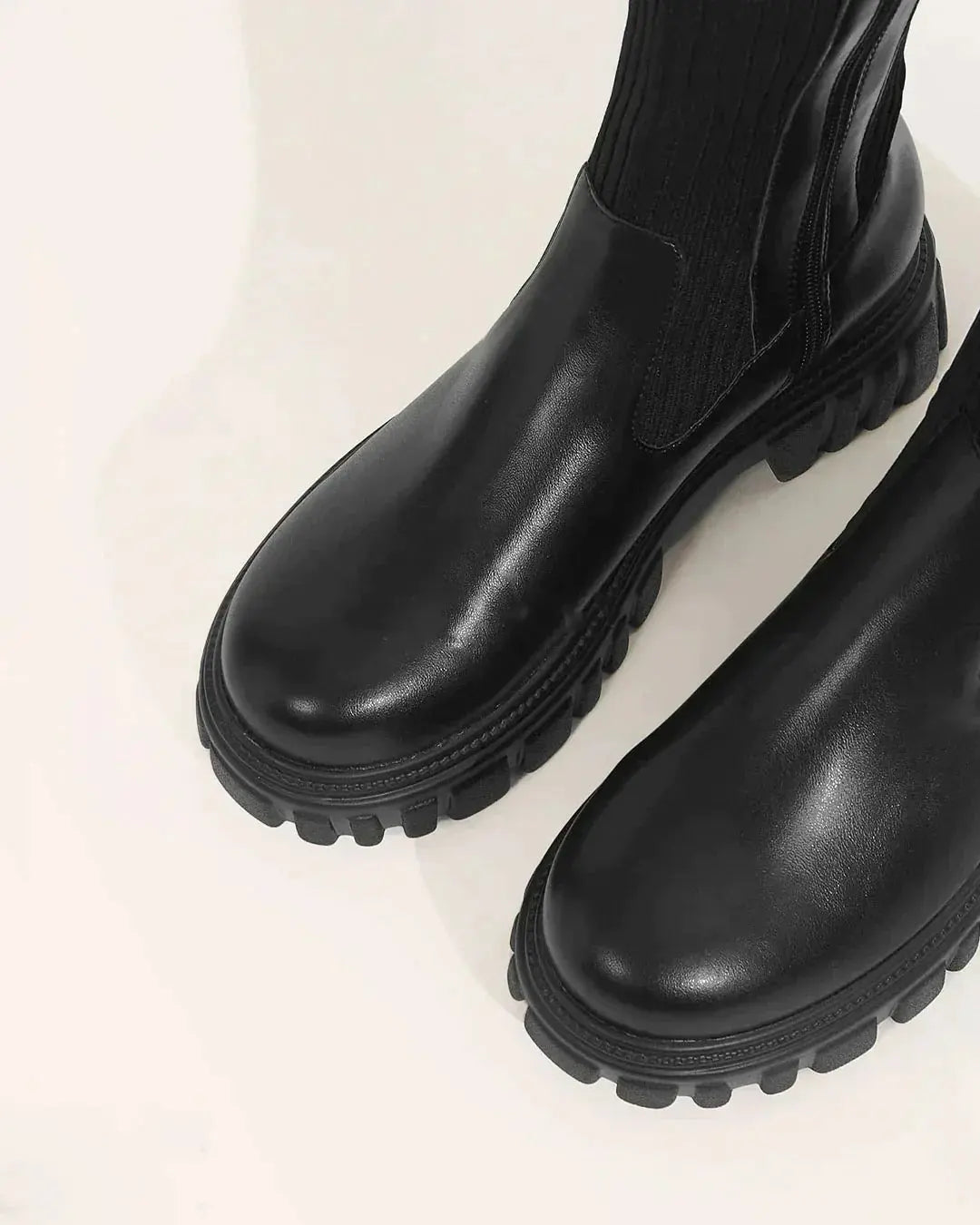 Sorte knæhøje støvler i stretchstrik til kvinder – Komfortable lange støvler med elegant design 4