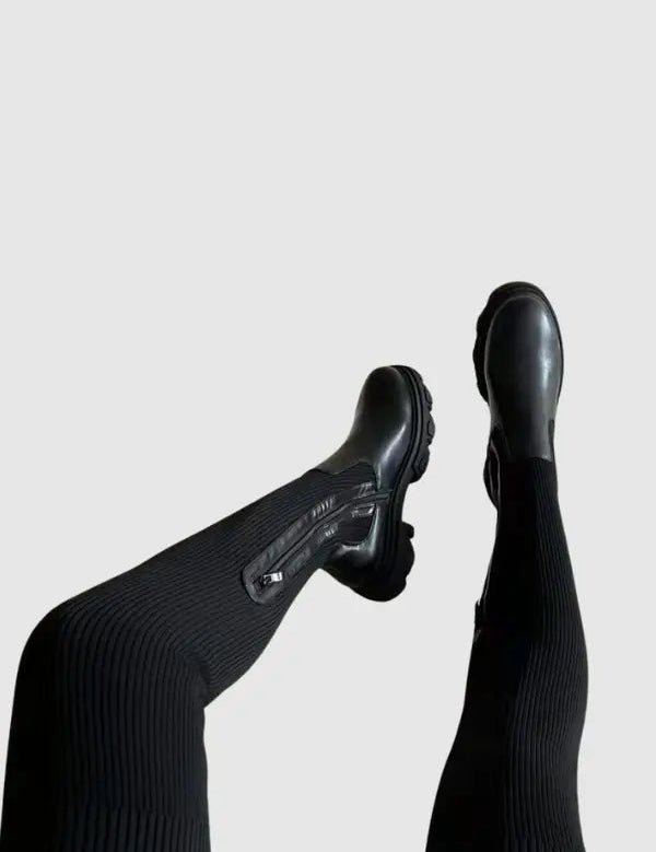 Sorte knæhøje støvler i stretchstrik til kvinder – Komfortable lange støvler med elegant design 7