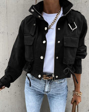 Stilfuld cropped overgangsjakke til kvinder | med lommer 0