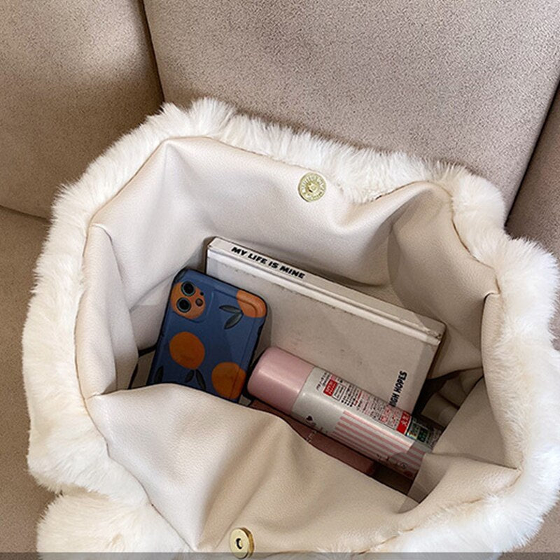 Stilfuld plyshåndtaske til kvinder, alsidig opbevaring, vintertilbehør 4