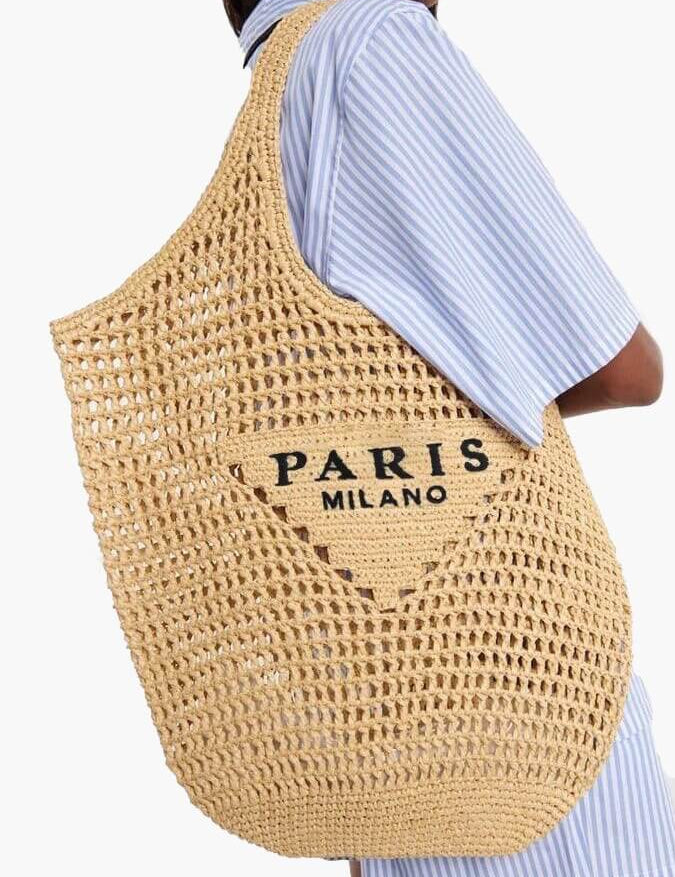 Stilfuld strandtaske til kvinder, håndlavet med strå og boho-design 1