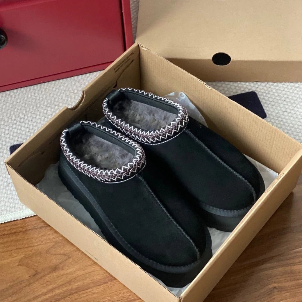 Stilfulde Ultra Mini Plateaustøvletter til kvinder – Sorte ankelstøvler med hyggeligt pelsfor til vinteren 0