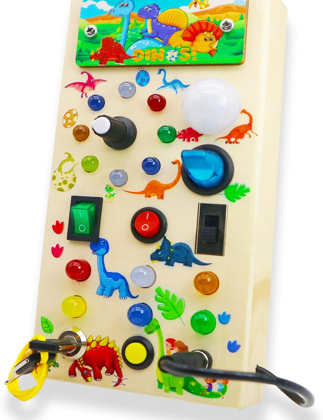 Træ Montessori LED-aktivitetstavle – Pædagogisk legetøj til småbørn med 15 lys og 9 interaktive kontakter 1