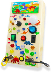 Træ Montessori LED-aktivitetstavle – Pædagogisk legetøj til småbørn med 15 lys og 9 interaktive kontakter 1