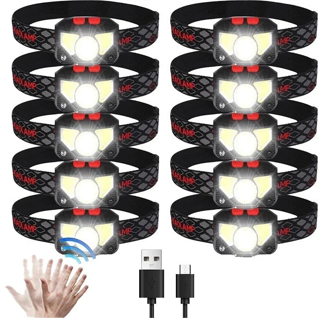 USB genopladelig LED-pandelampe – lys sensoraktiveret pandelampe til fiskeri, vandreture, nødsøgning eller campingeventyr 9