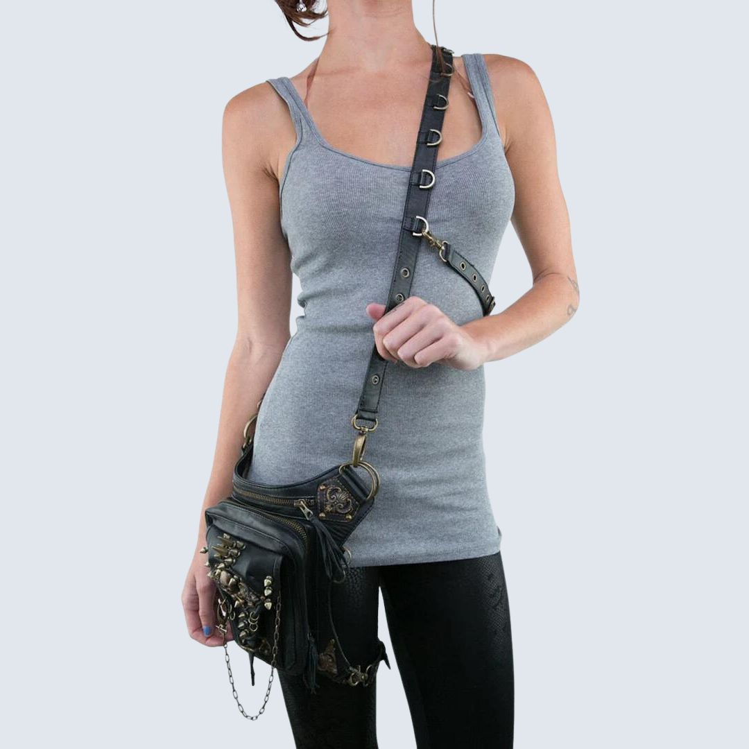 Unisex gotisk hoftetaske med kraniedesign i slidstærkt stof 3