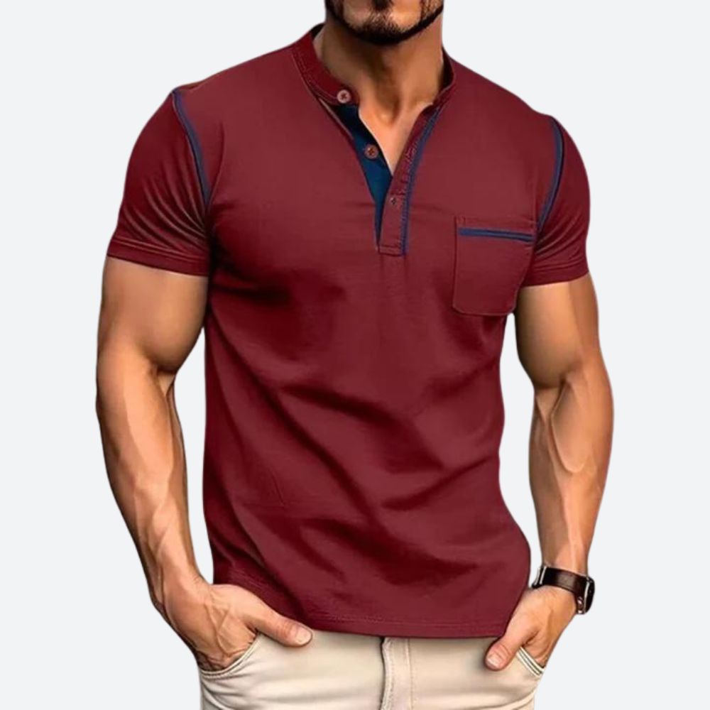 Stilfuld Casual Henley Skjorte med Funktionel Brystlomme til Mænd