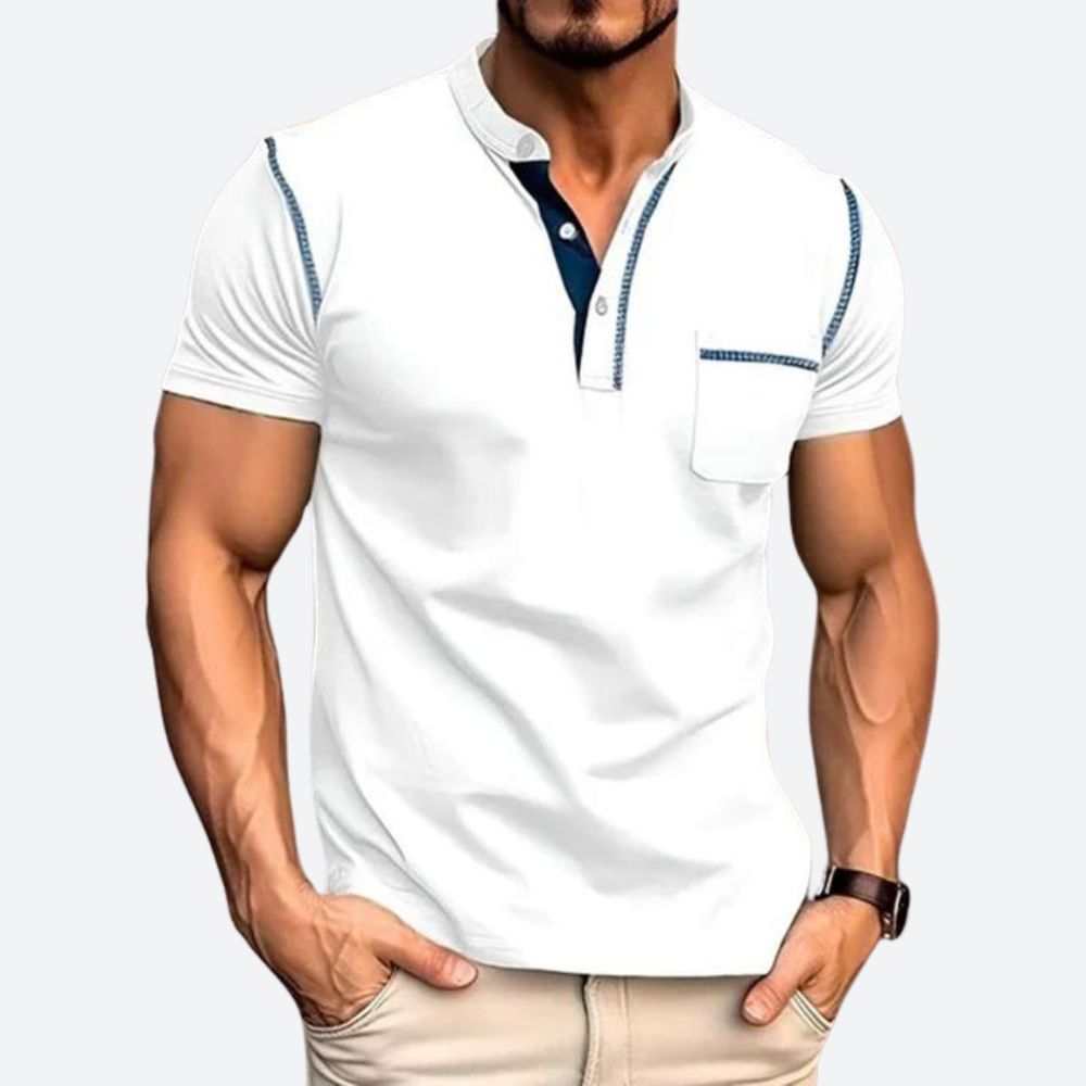 Stilfuld Casual Henley Skjorte med Funktionel Brystlomme til Mænd