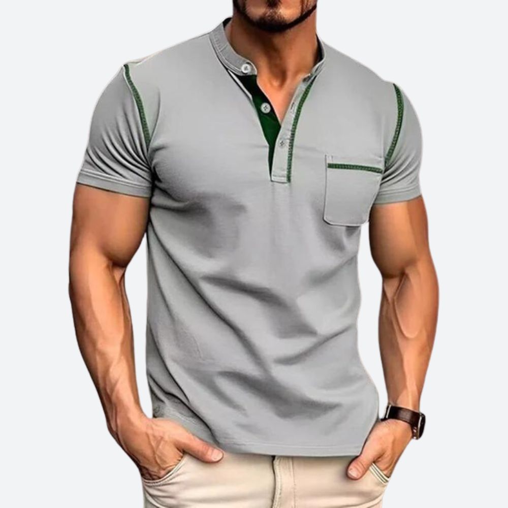 Stilfuld Casual Henley Skjorte med Funktionel Brystlomme til Mænd