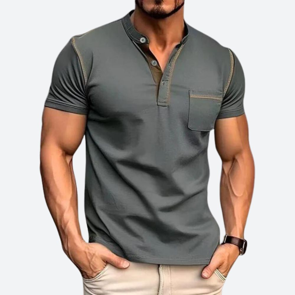Stilfuld Casual Henley Skjorte med Funktionel Brystlomme til Mænd