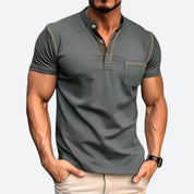 Stilfuld Casual Henley Skjorte med Funktionel Brystlomme til Mænd