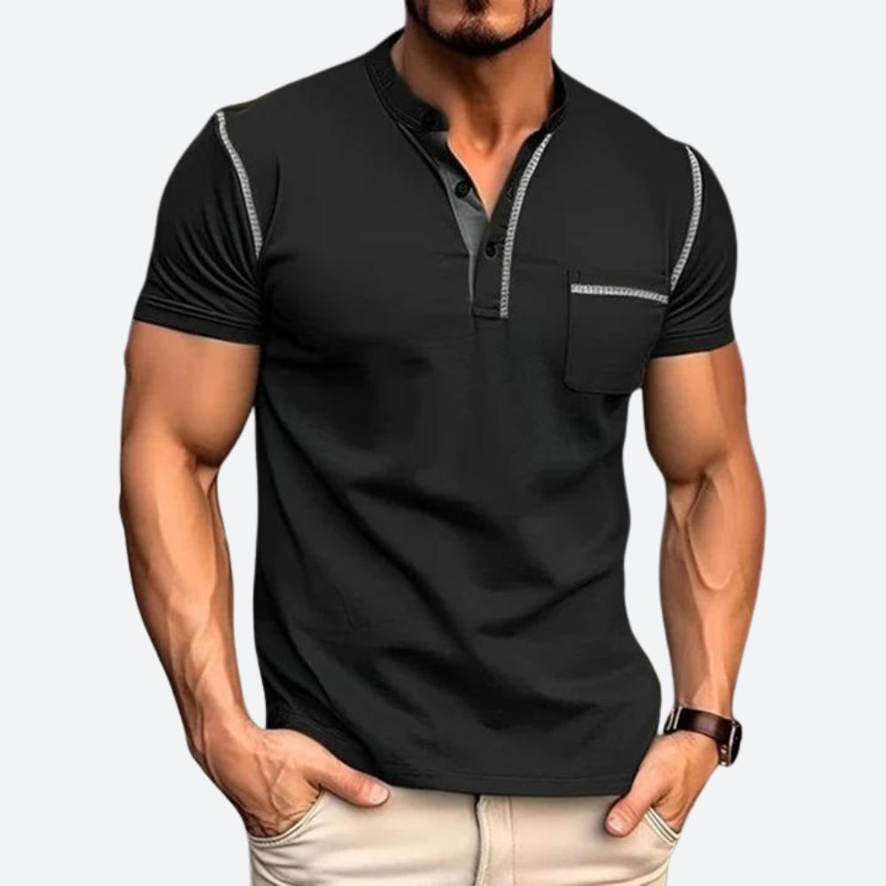 Stilfuld Casual Henley Skjorte med Funktionel Brystlomme til Mænd