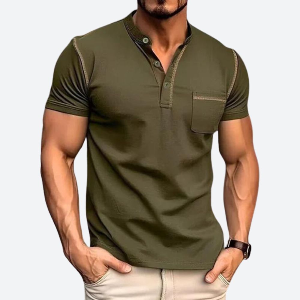 Stilfuld Casual Henley Skjorte med Funktionel Brystlomme til Mænd