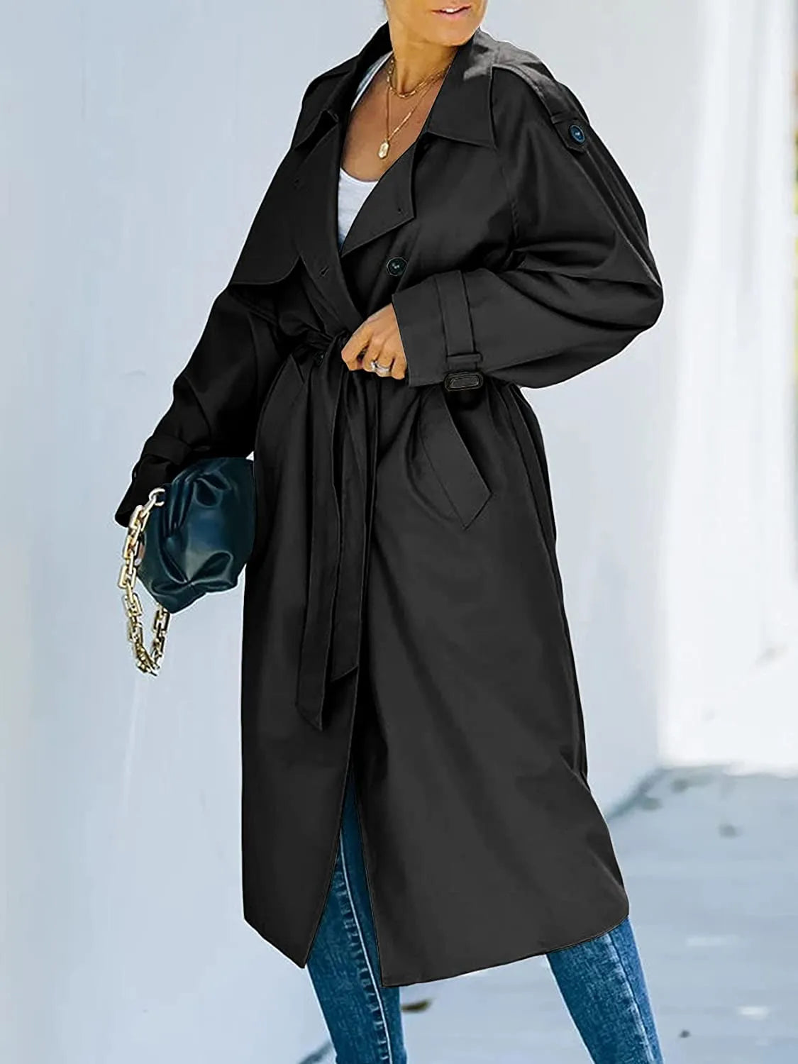Brechtje | Elegant Lang Dobbeltbrystet Trenchcoat til Damer