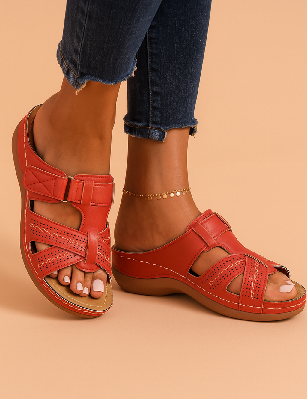 Dames comfort slippers met orthopedisch voetbed en open teen