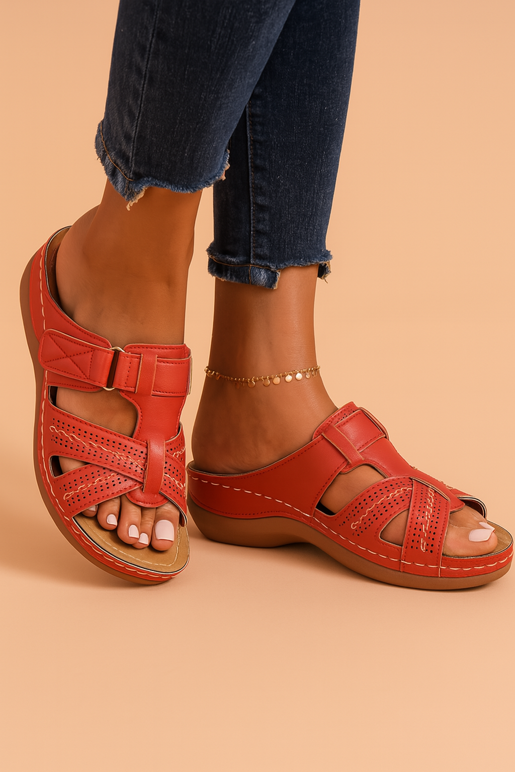 Dames comfort slippers met orthopedisch voetbed en open teen