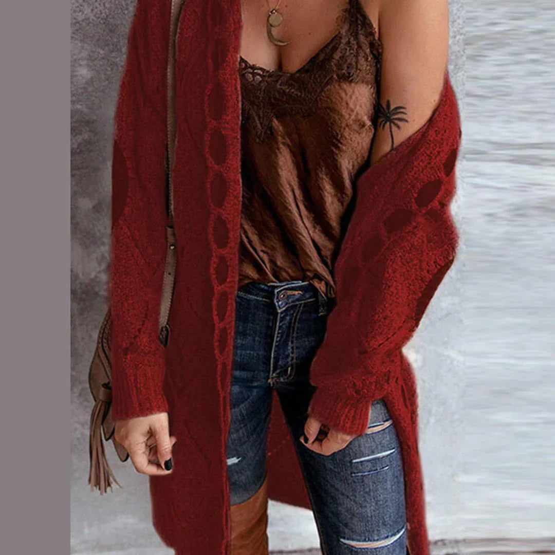 Tara | Trendy Strikket Hoodie Cardigan med Kontrasterende Patches