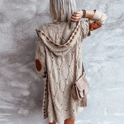 Tara | Trendy Strikket Hoodie Cardigan med Kontrasterende Patches