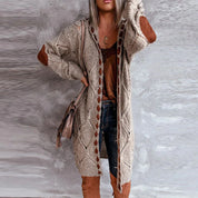 Tara | Trendy Strikket Hoodie Cardigan med Kontrasterende Patches