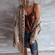 Tara | Trendy Strikket Hoodie Cardigan med Kontrasterende Patches