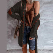 Tara | Trendy Strikket Hoodie Cardigan med Kontrasterende Patches