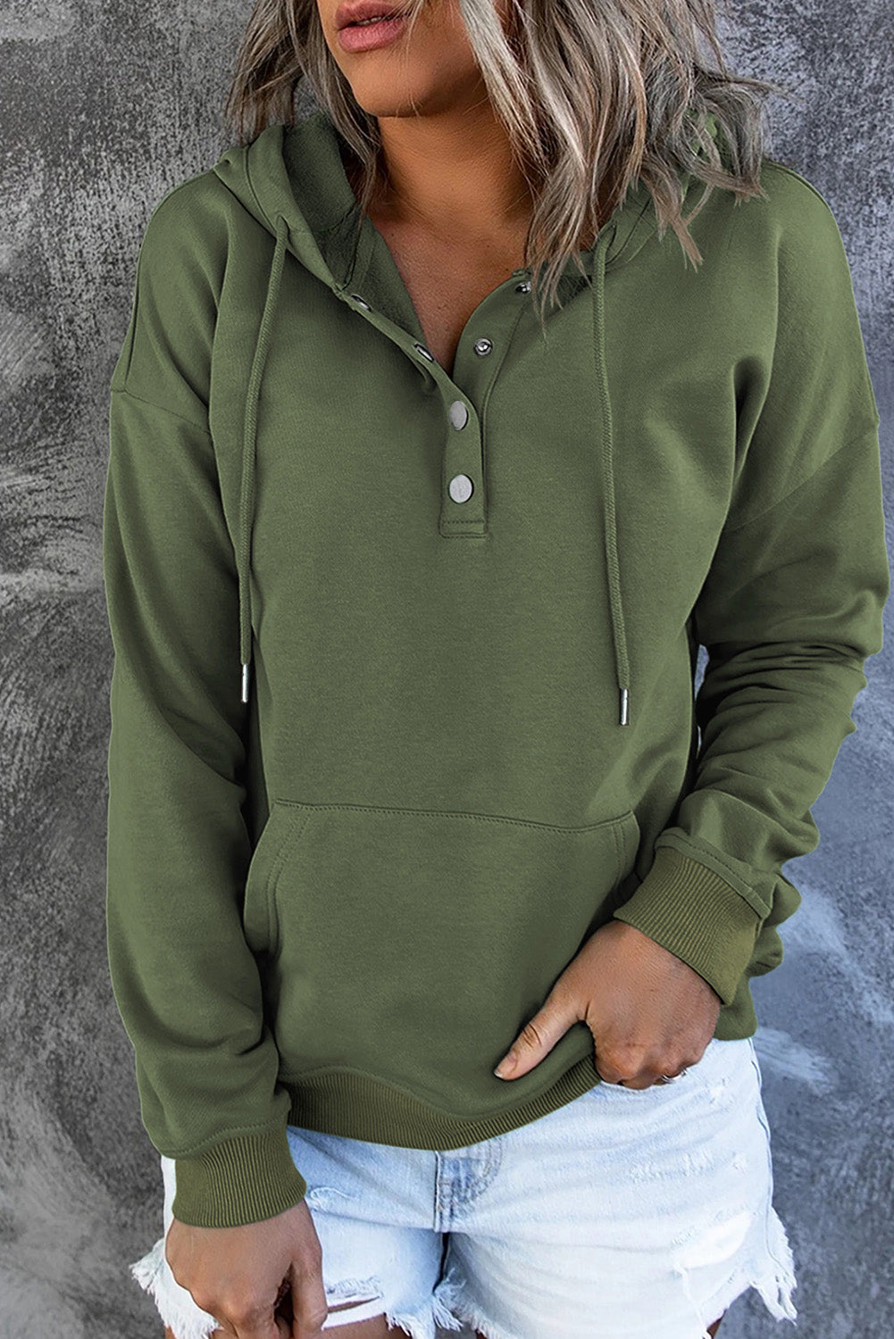 Emari | Varm Fleece Trøje med Hætte og Knapper