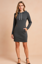 Donkergrijze hoodie-jurk met capuchon, trekkoord en casual pasvorm