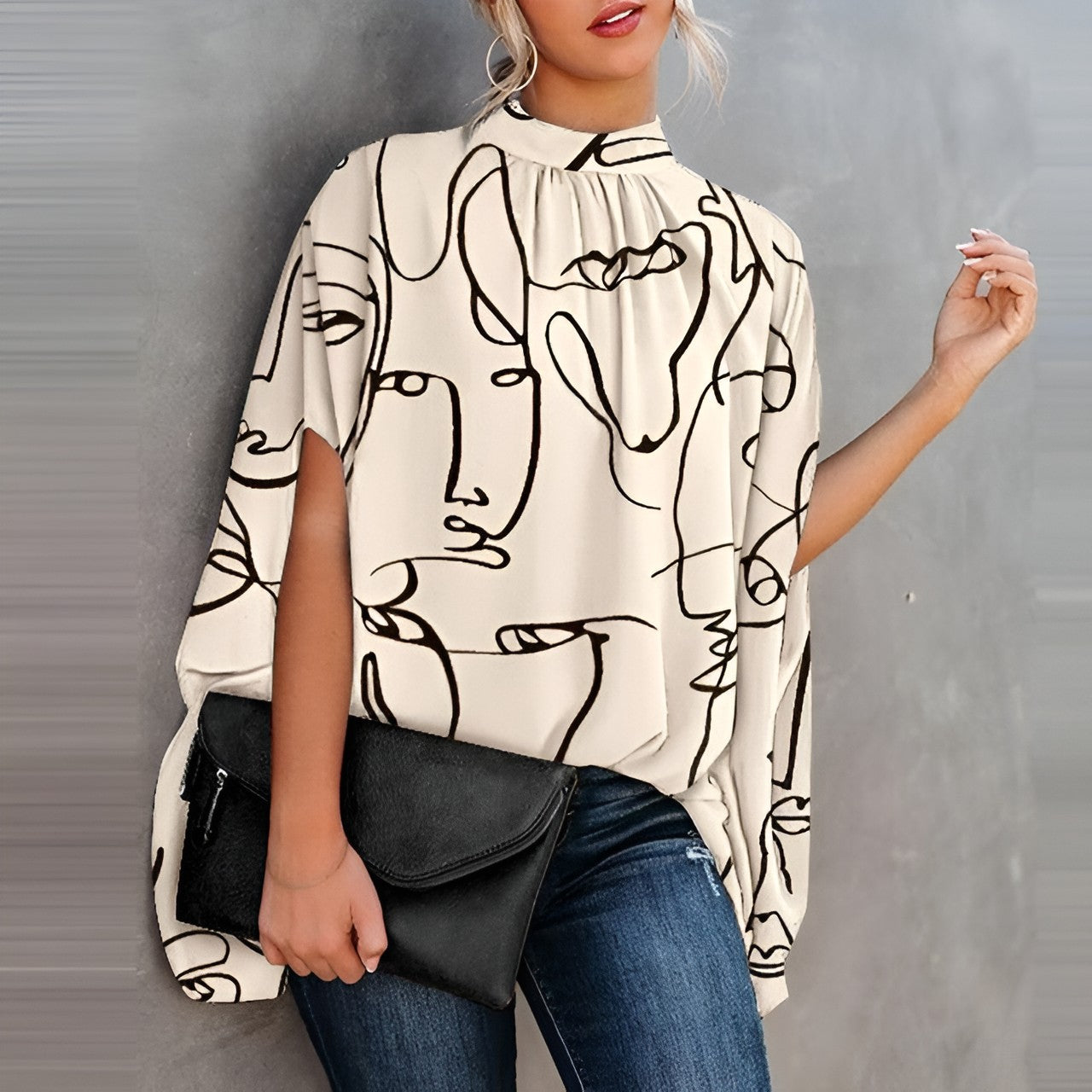 Mikha | Stilfuld Batwing Ærmer Bluse med Elegant O-hals