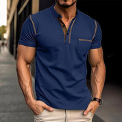 Harry | Kleurblok Henley Krave T-shirt med Korte Ærmer til et Stilfuldt Look
