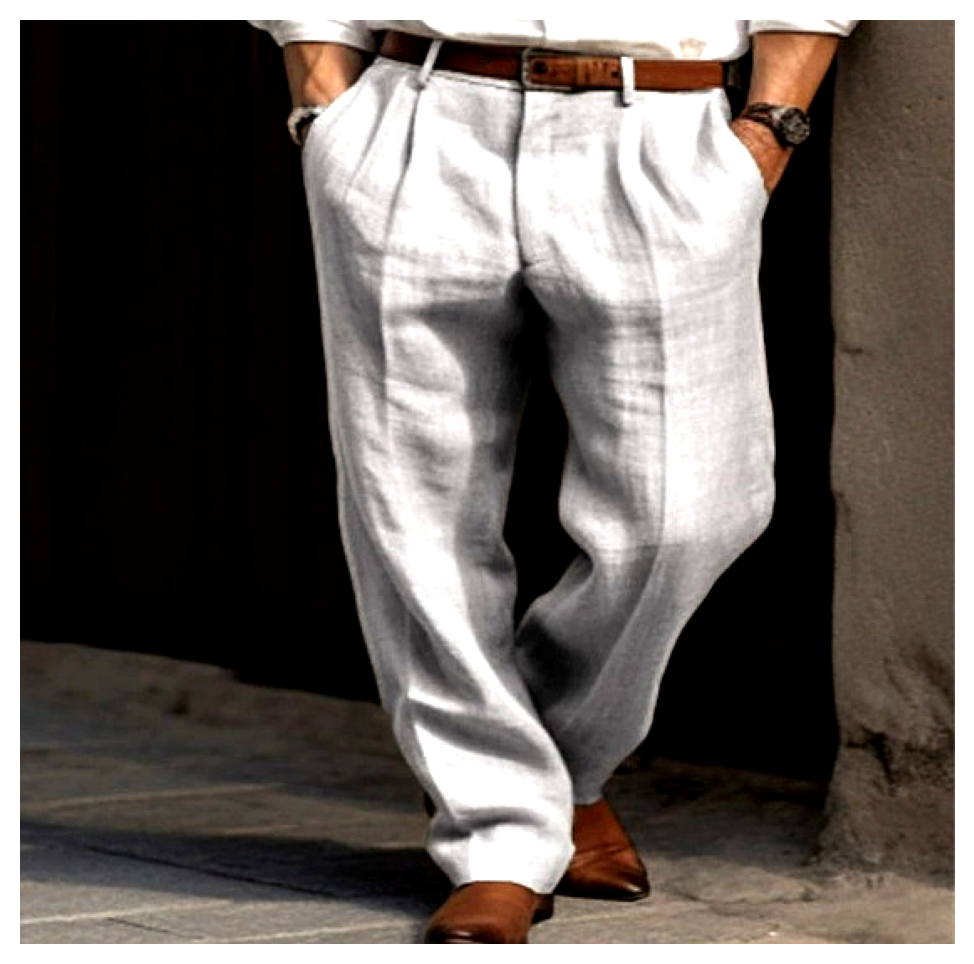 Lichtgrijze linnen herenbroek met plooien en ontspannen silhouet, ideaal voor een chique casual of resortlook.