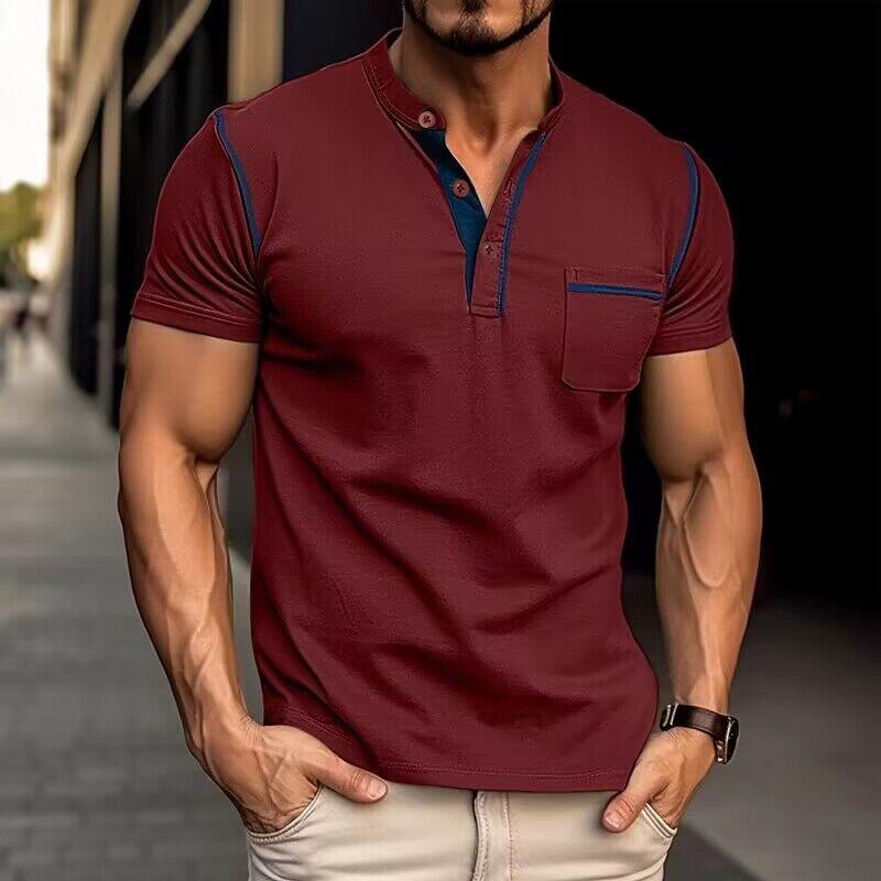 Harry | Kleurblok Henley Krave T-shirt med Korte Ærmer til et Stilfuldt Look