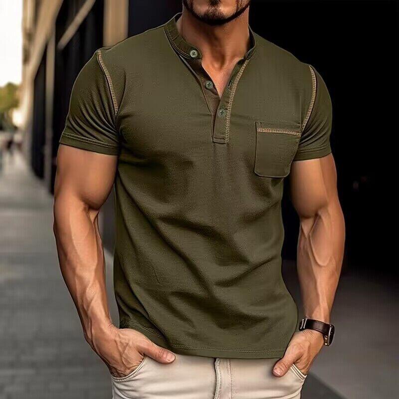 Harry | Kleurblok Henley Krave T-shirt med Korte Ærmer til et Stilfuldt Look