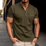 Harry | Kleurblok Henley Krave T-shirt med Korte Ærmer til et Stilfuldt Look