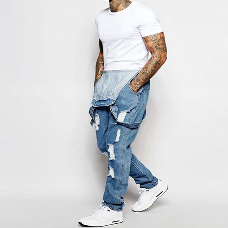 Thalion | Herre Stilfulde Rippede Denim Overalls - Afslappet Pasform Slidt Jumpsuit til Ubekymret Casual Chic