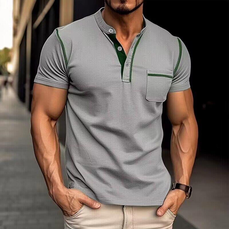 Harry | Kleurblok Henley Krave T-shirt med Korte Ærmer til et Stilfuldt Look