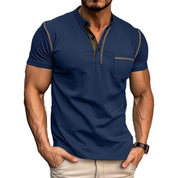 Harry | Kleurblok Henley Krave T-shirt med Korte Ærmer til et Stilfuldt Look